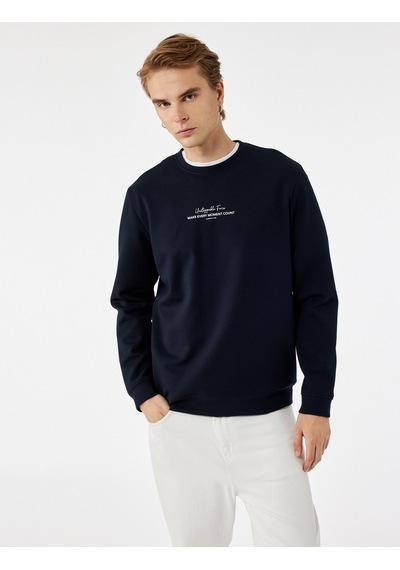 Koton Uzun Kollu Bisiklet Yaka Baskılı Sweatshirt Lacivert 6wam70095mk Lacivert