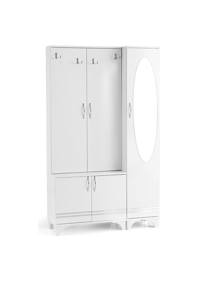 Rüya Aynalı Askılıklı Raflı Ayakkabılık Portmanto 112x35x190cm Beyaz