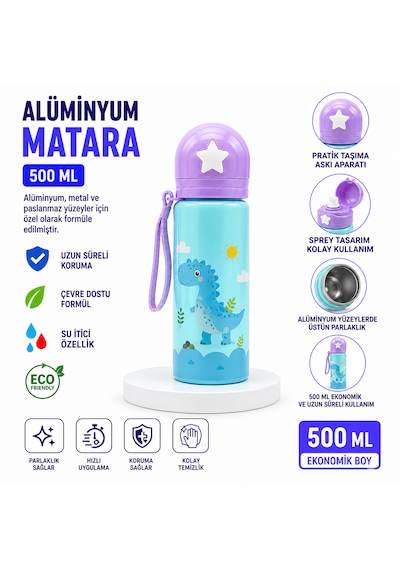 Alüminyum Matara 500 Ml Çocuk Su Matarası Pipetli Sızdırmaz Dayanıklı Taşıma İpli Açık Turkuaz