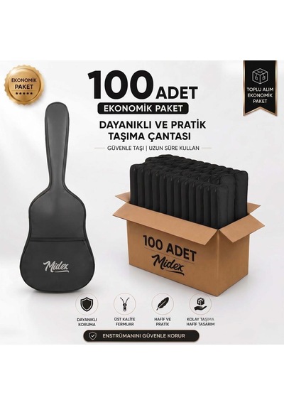 Midex Gk-30e-100x Elektro Gitar Çantası 100'lü Paket Kaliteli Siyah Kılıf 100 Adet