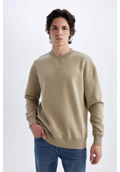 Defacto Boxy Fit Bisiklet Yaka Baskılı Sweatshirt X8282az24aubg311 Bej