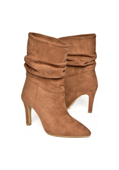 Fox Shoes R404020302 Taba Süet İnce Topuklu Büzgülü Kadın Bot Taba