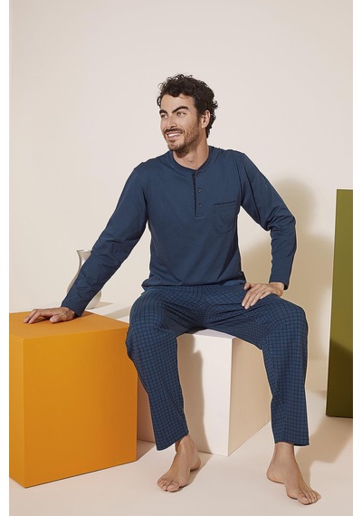 Kly 9230 Erkek Midi Yaka Pijama Takım 001