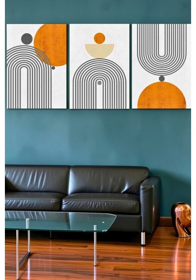 3'lü Bohem Minimalist Ahşap Mdf Tablo Seti Geometrik Salon Duvar Dekorasyonu, Estetik Oda Dekoru