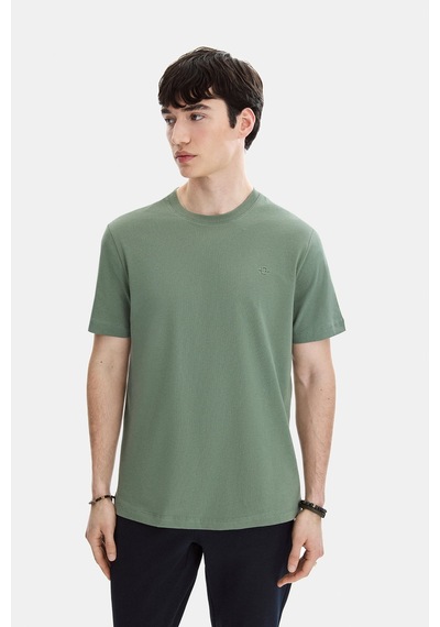 Backandbond Adaçayı Regular Fit Örme Bisiklet Yaka Tişört Mint Yeşili