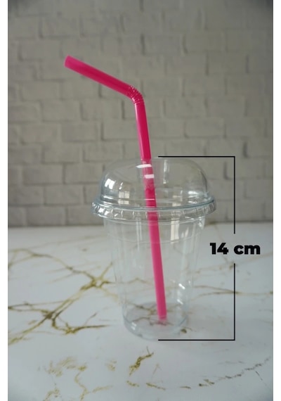 Plastik Şeffaf Bardak Kapaklı Milkshake Bardağı Kahve Bardağı Soğuk Içecek Bardağı 400ml 50 Adet