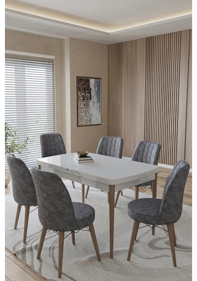 Toce Home Leva 80x130 Açılabilir Beyaz Masa Yemek Odası Takımı Mutfak Takımı 6 Adet Sandalye Model:leva6506 Gri Toce Home Leva 80x130 Açılabilir Beyaz Masa Yemek Odası Takımı Mutfak Takımı 6 Adet Sandalye Model:leva6506 Gri