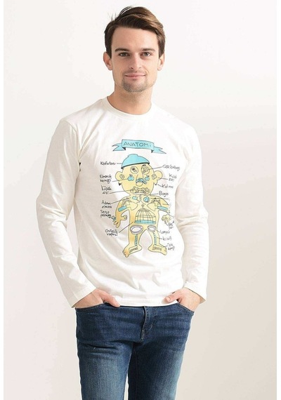 Anatomy Komik Baskılı Long Sleeve Ekru Tshirt Sweatshirt Çok Renkli