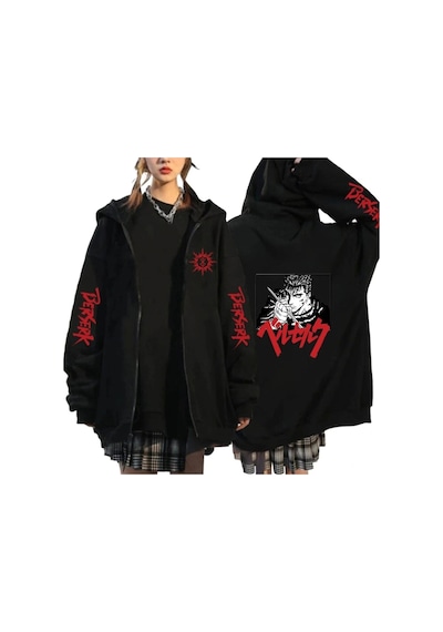 Startmore Berserk Anime Fermuarlı Hoodie Model 104 12287 Siyah