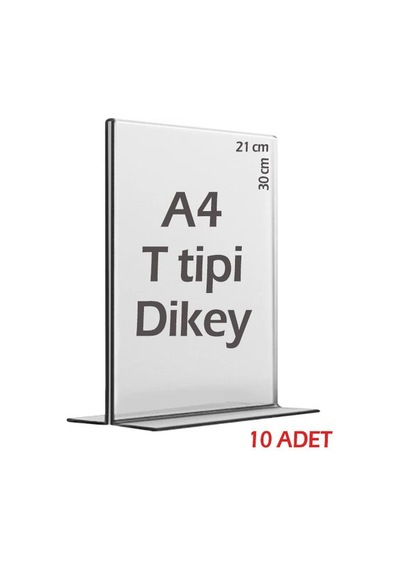 A4 T-Tipi Dikey Şeffaf Pleksi Mika Föylük Menü Broşürlük Etiketli