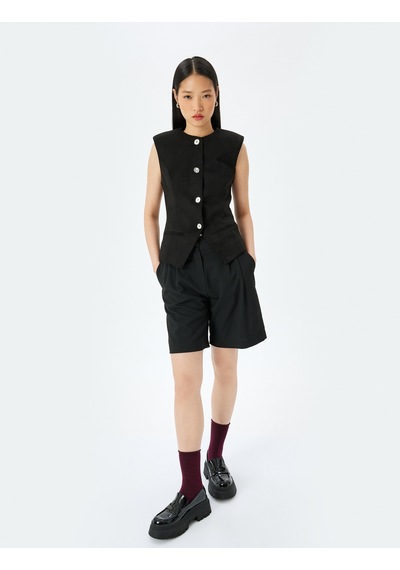 Koton Düğmeli Fleto Cepli Bisiklet Yaka Slim Fit Yelek Siyah 5sal20012ıw Siyah
