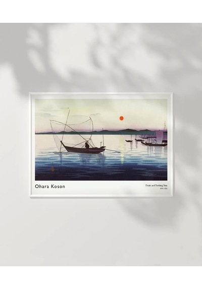 Çerçevesiz Poster Ohara Koson Tekneler Ve Batan Güneş