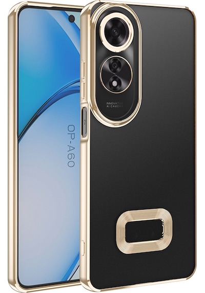 Teknomoda Oppo A60 Kılıf Logo Yeri Açık Kamera Lens Korumalı Renkli Kenarlı Şeffaf Silikon Gold