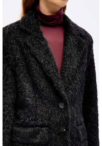 Quzu Tüylü Dokulu Oversize Blazer Ceket Siyah Çok renkli