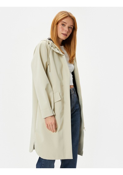 Koton Oversize Yağmurluk Fermuarlı Kapüşonlu Kapaklı Cepli Taş 4sak00016ew Taş