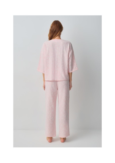 Suwen Cindy Pamuklu Hamile Lohusa Gömlek Yaka Pijama Takımı Wsh10510183334 Pembe