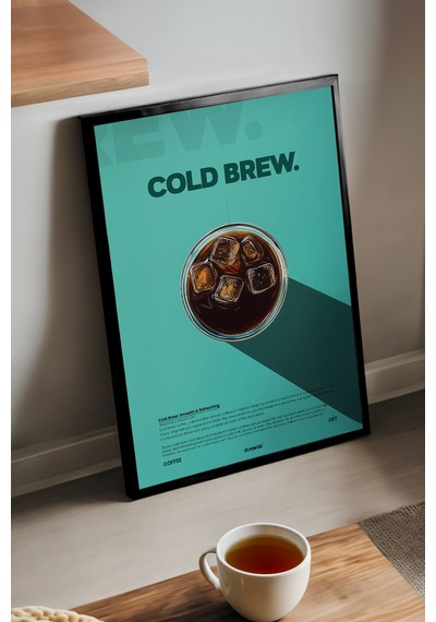 Cold Brew Kahve Siyah Ahşap Çerçeveli Poster, Dekoratif Duvar Tablosu