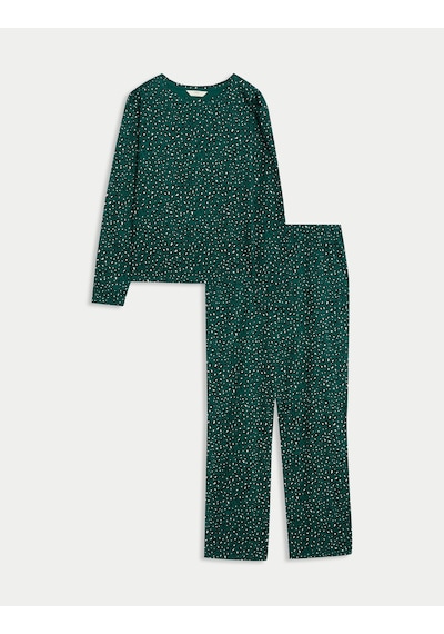 Marks & Spencer %100 Pamuklu Baskılı Pijama Takımı T37004621F Yeşil