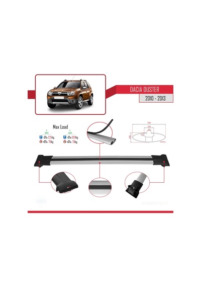 Dacia Duster 2010-2013 Arası İle Uyumlu Fly Model Ara Atkı Tavan Barı Gri 3 Adet Bar