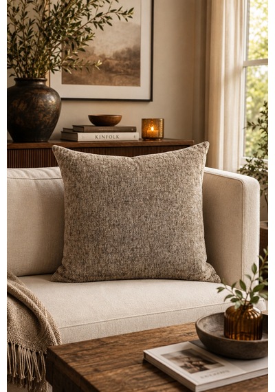 Vizon Bej Dokulu Kırlent Kılıfı 43x43 Cm Dekoratif Yastık Kılıfı