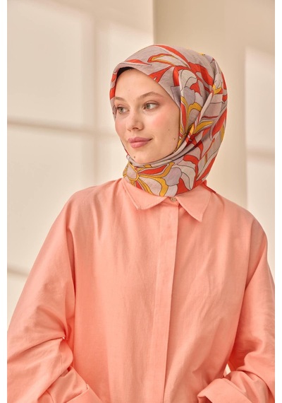 Silk Home Olinda İpek Eşarp 47003-16 Parlak Turuncu, Gri, Yanık Sarı, Hardal