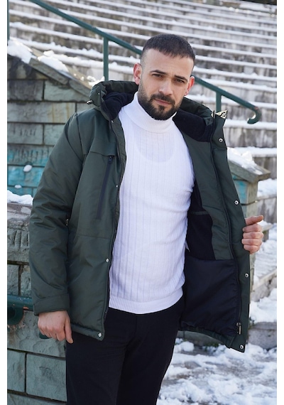 Spor Erkek Polarlı Kürklü Su Ve Rüzgar Geçirmez Kapüşonlu Mont Parka-100 Haki Spor Erkek Polarlı Kürklü Su Ve Rüzgar Geçirmez Kapüşonlu Mont Parka-100 Haki