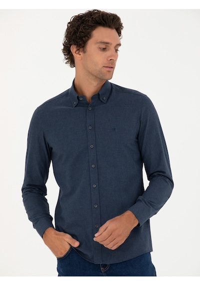 Cacharel Lacivert Slim Fit Uzun Kollu Gömlek