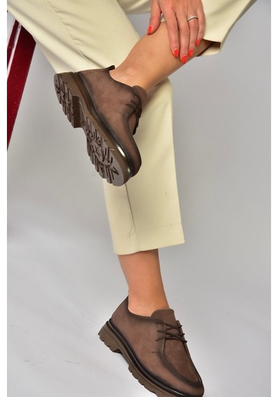 Fox Shoes Z555261101 Kahverengi Hakiki Deri Nubuk Kadın Ayakkabı