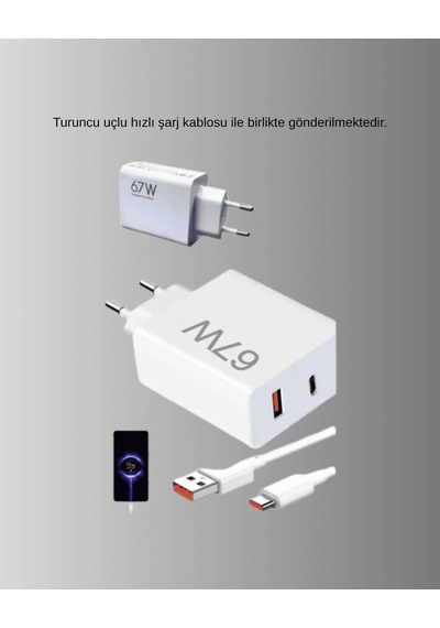 67w Süper Hızlı Şarj Adaptörü Ve Kablo Seti, Kompakt Tasarım 0