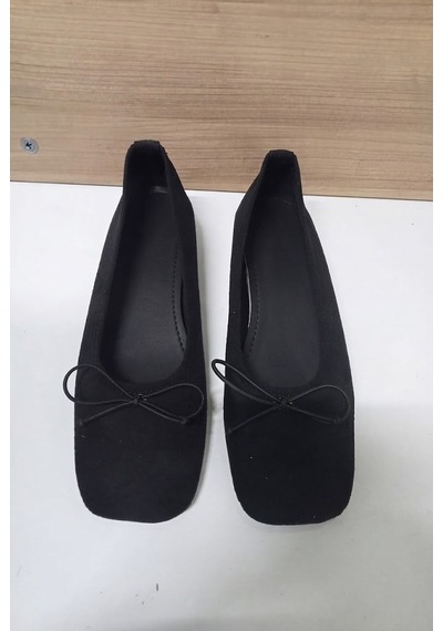Shoetek Mary Kadın Babet Lastik Fiyonklu Siyah Süet