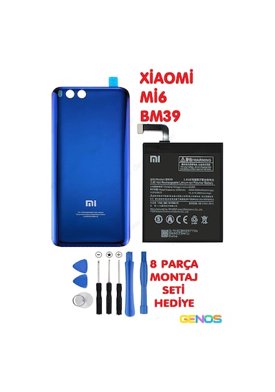 Xiaomi Mi 6 Arka Batarya Pil Kapağı Cam + Xiaomi 6 Mi6 Pil Batarya Bm39 + Montaj Set Mavi