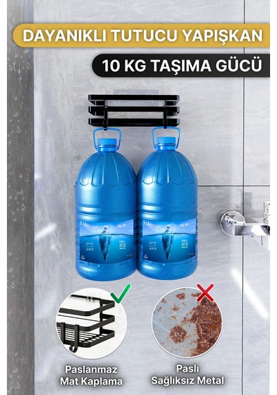 Banyo Düzenleyici Şampuanlık Sabunluk 1 Adet Lamalı Yapışkanlı 2 Askılı Duş Rafı Organizer Siyah