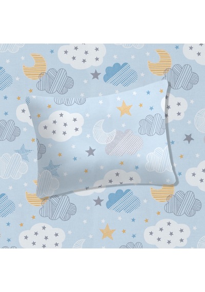 %100 Pamuklu Bebek Lastikli Çarşaf 60x120+20 Bebek Yastık Kılıfı 35x45 Mavi-beyaz