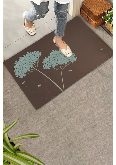 Valerine Life Kişniş Çiçeği Motifli Kahverengi Welcome Hoş Geldiniz Kapı Önü Paspası 45x70cm Kahverengi