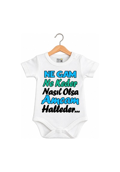 Babylimon Ne Gam Ne Keder Nasıl Olsa Amcam Halleder Yazılı Baskılı Bebek Zıbını Beyaz - 936542293 Beyaz