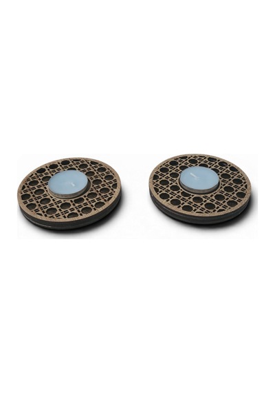 Dekoratif Ahşap Hazeran Örgü Desenli İkili Tealight Mumluk İki Katman