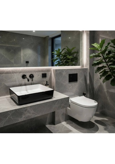 Ideal Standard - Tezgah Üstü Lavabo 50x41 Cm İç Beyaz Dış Siyah - 25051c- Beyaz, Siyah