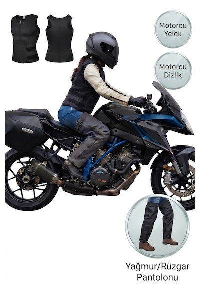Markaflex 2li Takım Motosiklet Termal Isı Ylıtımlı Motorcu Koruma Yeleği Ve Motosiklet Koruyucu Dizlik Yağmurluk Pantolon Içlik Antrasit