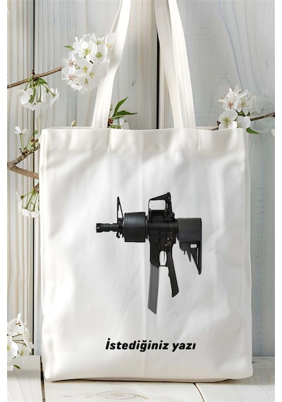 Art Hediye M-16 Baskılı Bez Çanta Kişiye Özel Model 2 Çok Renkli