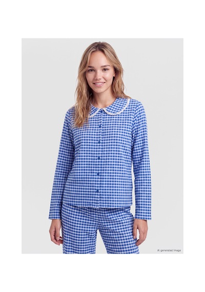 Lcw Dream Lacivert Bebe Yaka Ekose Kadın Pijama Takım