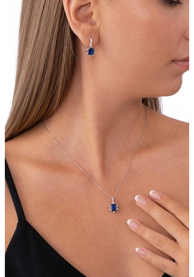 Gümüş Pazarım Pırlanta Montür Prenses Tektaş Gümüş Set Safir 44392157