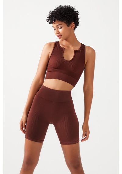 Los Ojos Kadın Kahverengi Askılı Fitilli Crop Top Büstiyer Scoop Kahverengi