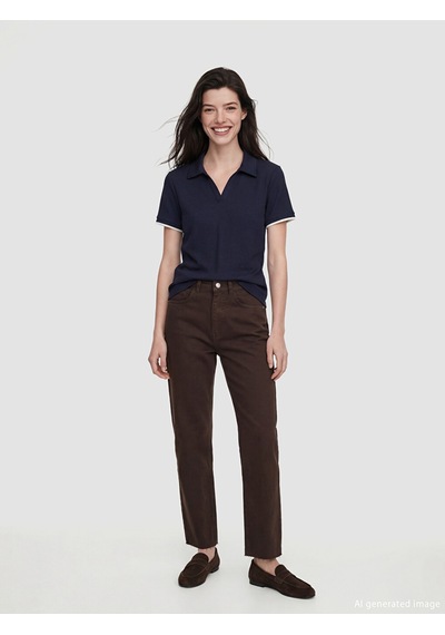 Lcw Comfort Lacivert Polo Yaka Kadın Tişört