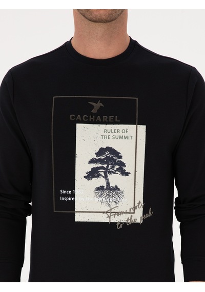 Lacivert Regular Fit Bisiklet Yaka Baskılı Sweatshirt