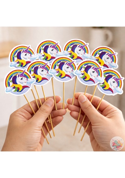 Unicorn Gökkuşağı Pasta Süsü 25 Adet Doğum Günü, Parti Ve Cupcake Kürdan Çok Renkli