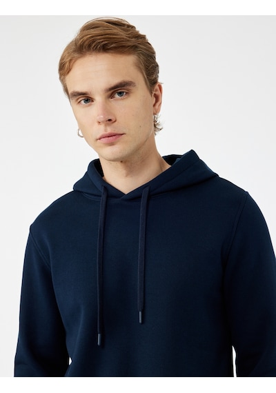 Koton Şardonlu Uzun Kollu Basic Kapşonlu Sweatshirt Lacivert 6wam70015mk Lacivert