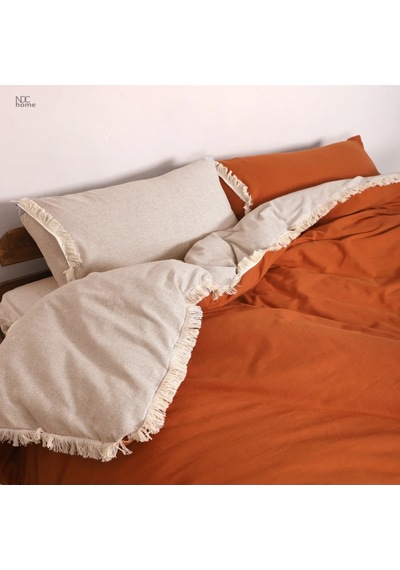 Tarçın Ham Keten Çift Taraflı Tek Kişilik Nevresim Takımı 160x220 Krem Tarçın