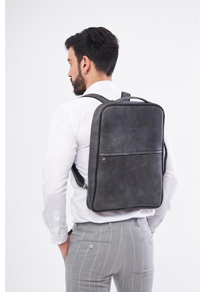 Derinss Dub3050 Hakiki Deri Gri Gölge Organizerli Laptop Sırt Çantası 001