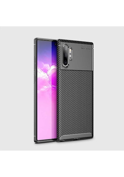 Samsung Uyumlu Galaxy Note 10 Plus Kılıf Kamera Çıkıntılı Karbon Fiber Dokulu Renk Atmaz Kapak Negro