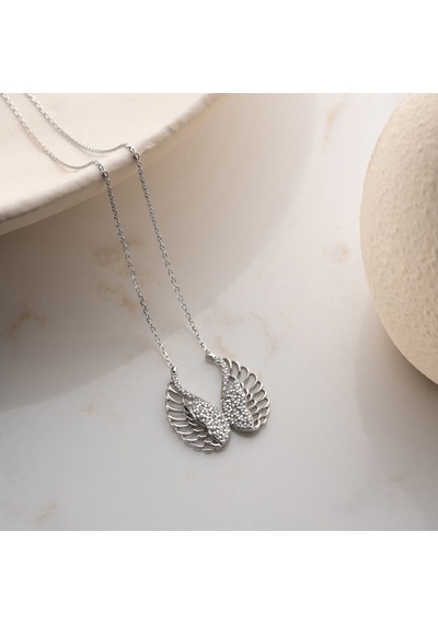 Vaoov 925 Ayar Gümüş Taşlı Kanatlı Melek Kolye Silver